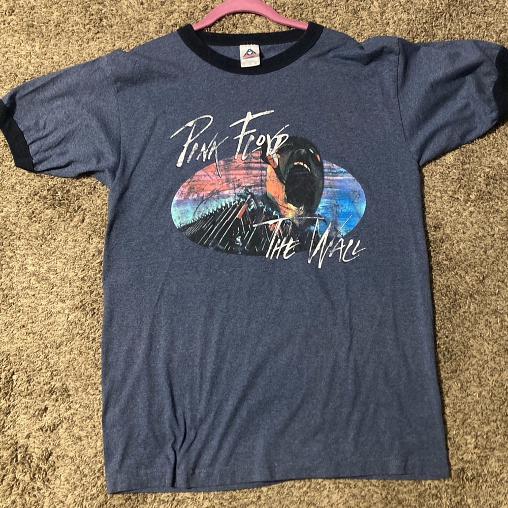 EUC Pink Floyd Shirt Mens L Short Sleeve The Wall Crew Neck Ringer Blue